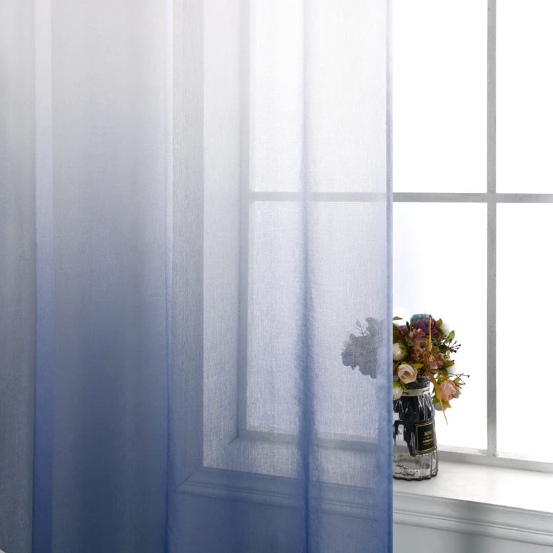 KOUFALL Navy Blue Curtains 84 Inch Length 2 Panels Set,Print Sheer Nautical Ombre White and Dark Blue Pattern Curtains for Boys Bedroom Living Room - Image 5